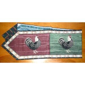 Warren Kimble Tapestry Rooster Chicken Table Runner 70" Farmhouse Country Decor
